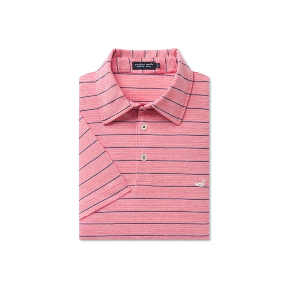 Southern Marsh Men's Short Sleeve Pink Striped Berkeley Performance Polo Shirt - Picture 3 of 10